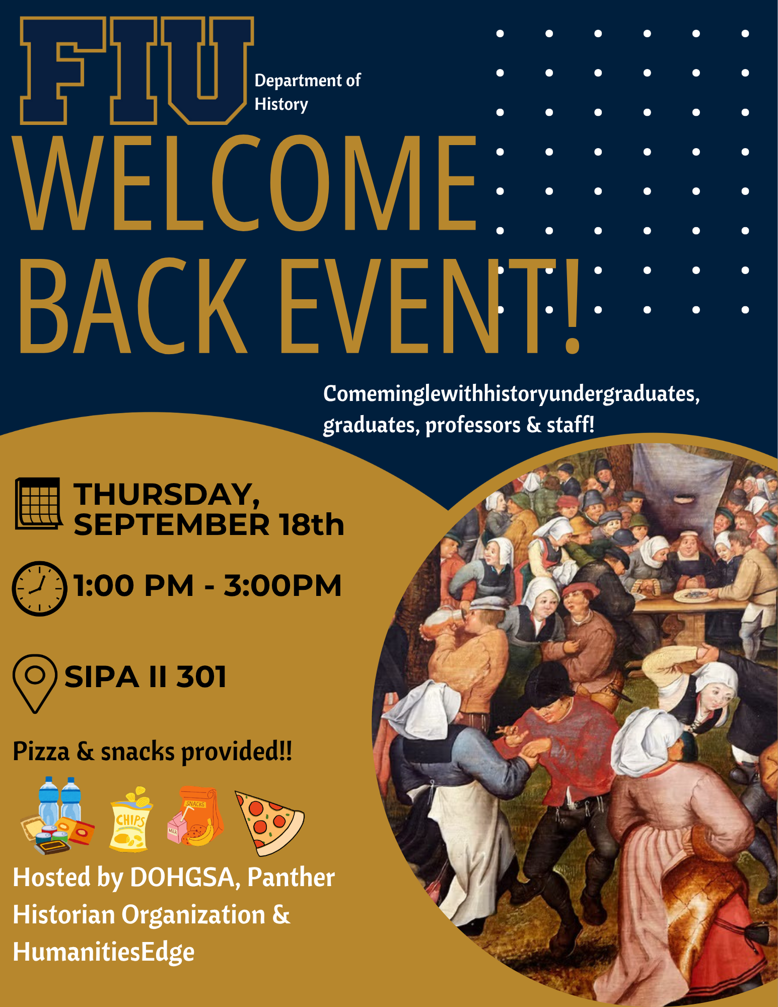 Welcome back event Thursday September 18th 1:00 -3:00pm